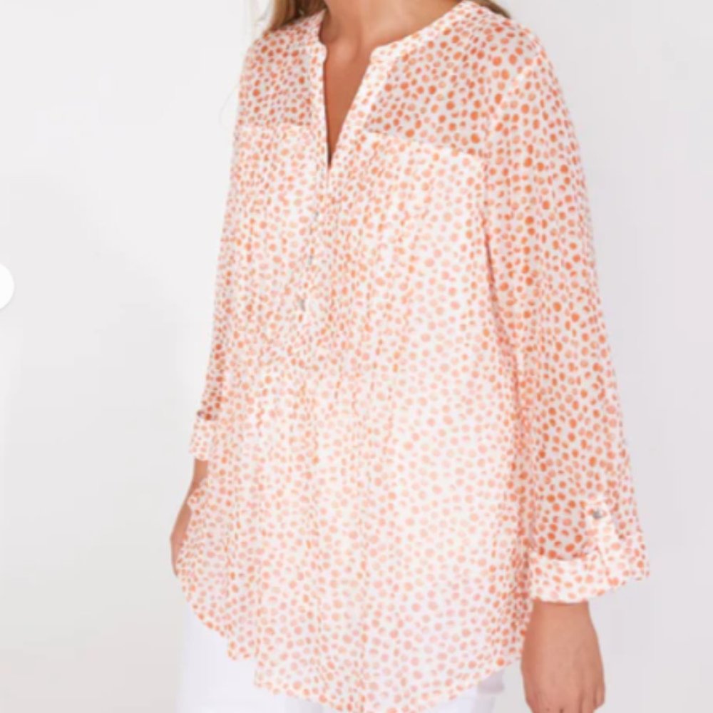 NWT-Roz & Ali Orange Mesh Dot Popover Blouse - Plus  size-1X